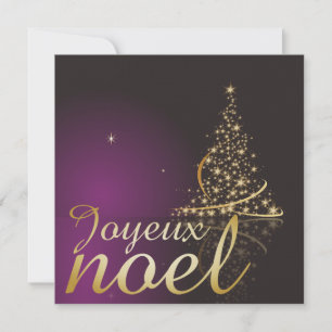 Lila Weihnachtsmotiv mit goldenem Weihnachtsbaum Einladung