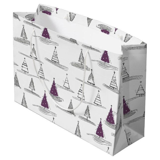 Lila Weihnachtsmuster#5 ID1009 Große Geschenktüte (Rückseite Schrägansicht)