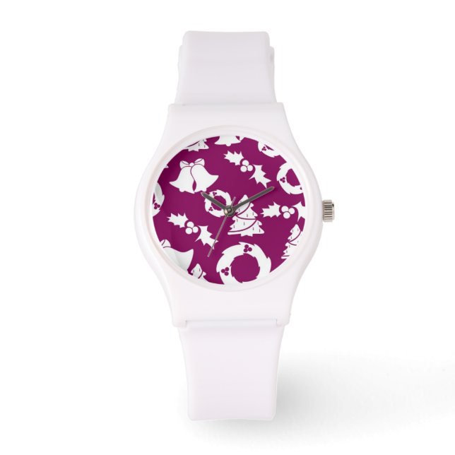 Lila Weihnachtsmuster Armbanduhr (Vorderseite)