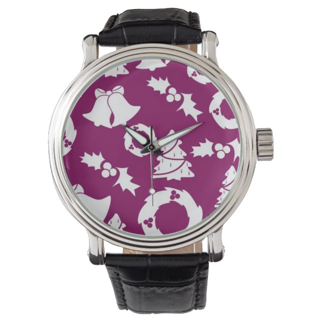 Lila Weihnachtsmuster Armbanduhr (Vorderseite)