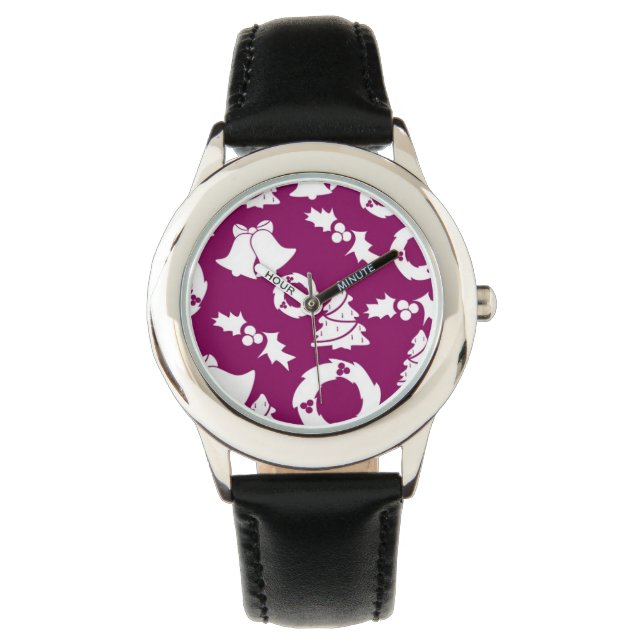 Lila Weihnachtsmuster Armbanduhr (Vorderseite)