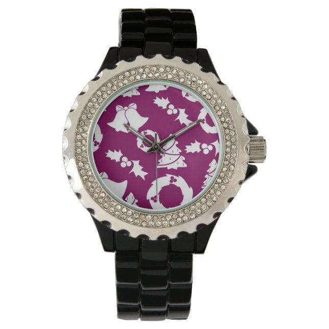 Lila Weihnachtsmuster Armbanduhr (Vorderseite)