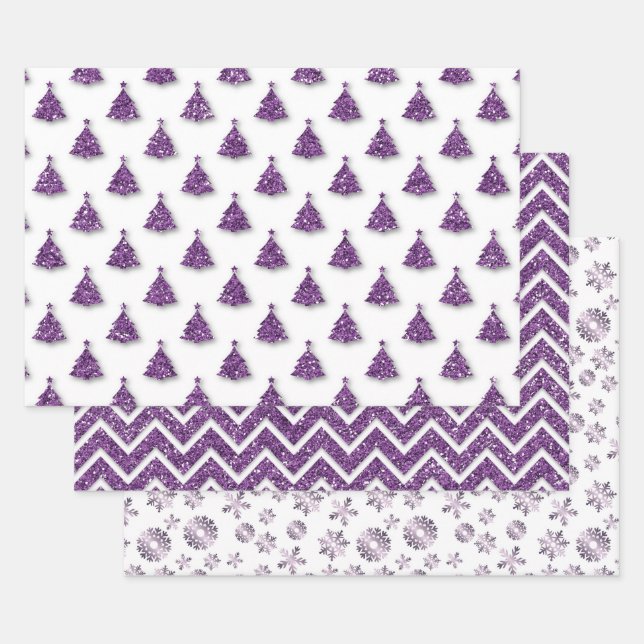 Lila Weihnachtsmuster Geschenkpapier Set (Set)