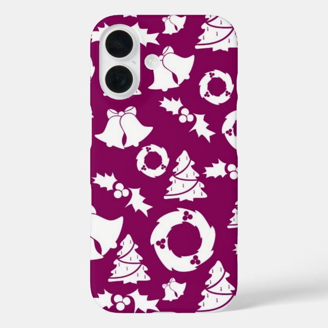 Lila Weihnachtsmuster iPhone 16 Hülle (Rückseite)