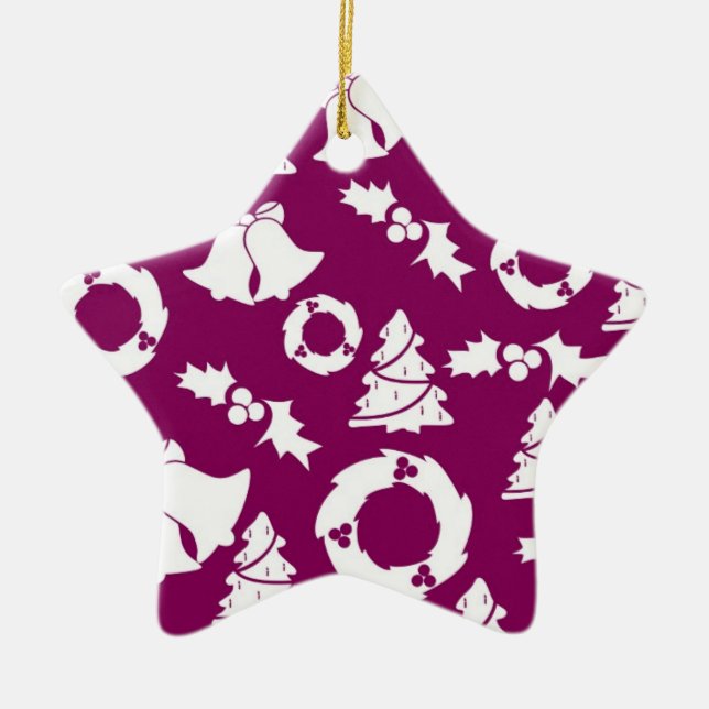 Lila Weihnachtsmuster Keramik Ornament (Vorne)