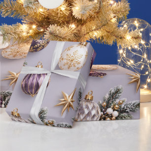 Lila Weihnachtsornamente Geschenkpapier