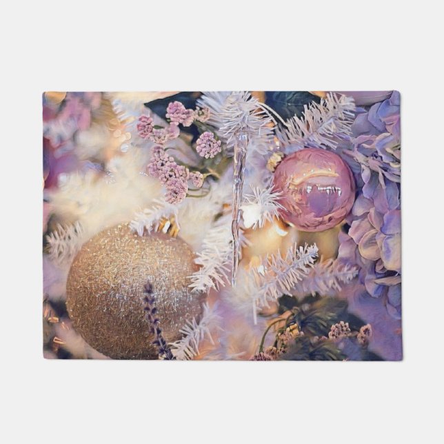 Lila Weihnachtsschmuck Aquarell Fußmatte (Vorderseite)