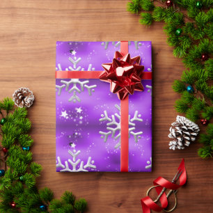 Lila Weihnachtsschneeflocken Geschenkpapier