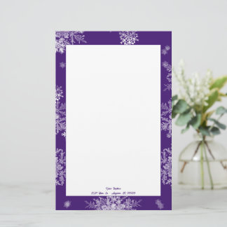 Lila Weihnachtsschneeflocken Personalisiert Briefpapier