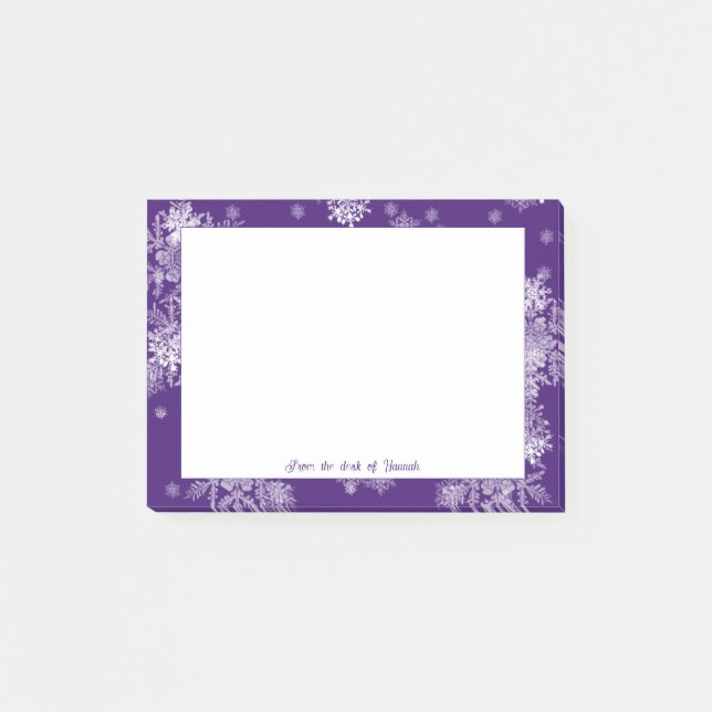 Lila Weihnachtsschneeflocken Personalisierte Hinwe Post-it Klebezettel (Vorderseite)