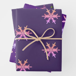 Lila Weihnachtsschneeflocken Star Xmas Tree Geschenkpapier Set