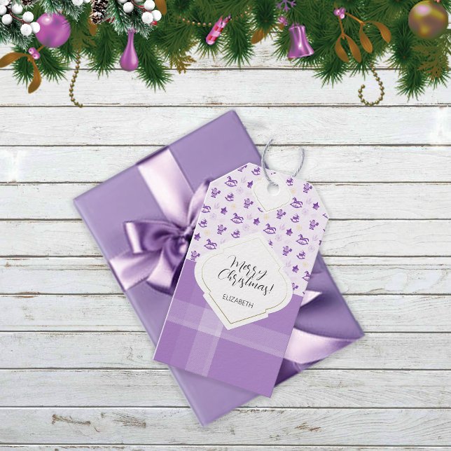 Lila Weihnachtsspielzeug und Tartan Geschenkanhänger (Von Creator hochgeladen)