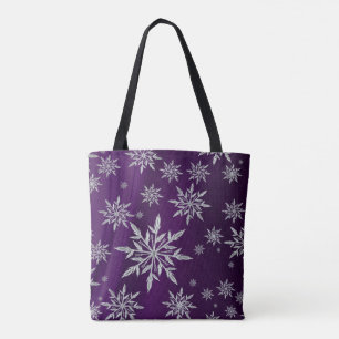Lila Weihnachtssterne mit weißem Eiskristall Tasche