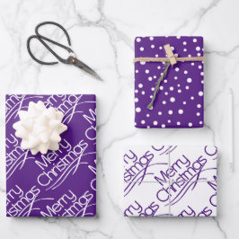 Lila Weihnachtstypografie und Weihnachtsferien Geschenkpapier Set