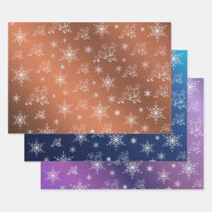 lila, weiß, braun, blau, Weihnachtspapier, Winter+ Geschenkpapier Set