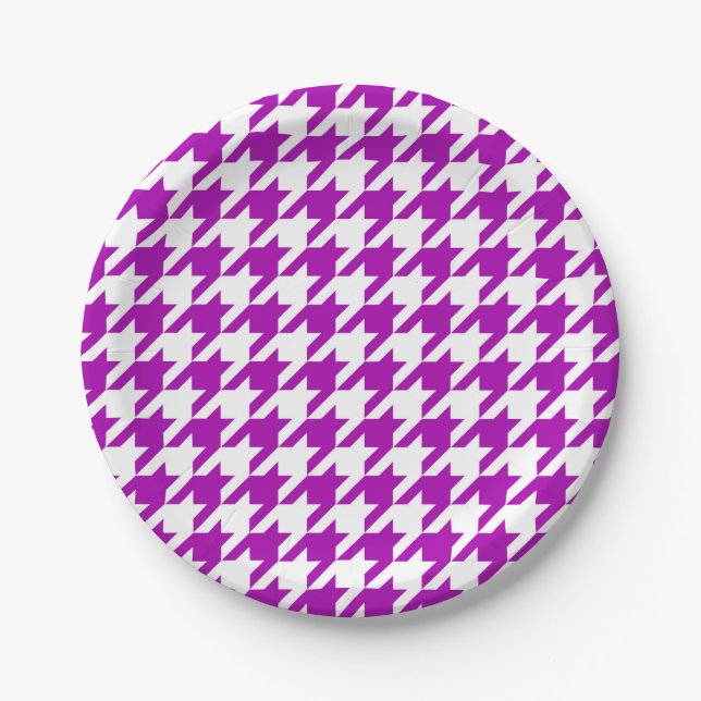 Lila Weiß Houndstooth Karo Pappteller (Vorderseite)