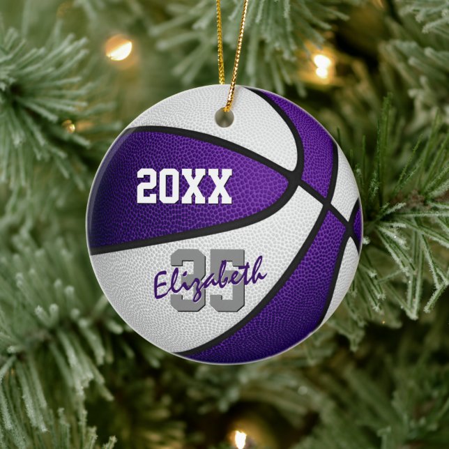 lila Weiß ihr sein Basketballteam Memento Keramik Ornament (Baum)