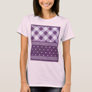 Lila Weiß kariert gepunktet floraler Damast Kunst T-Shirt