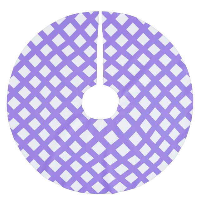 Lila Weiß Karo Diamant Muster Polyester Weihnachtsbaumdecke (Vorderseite)