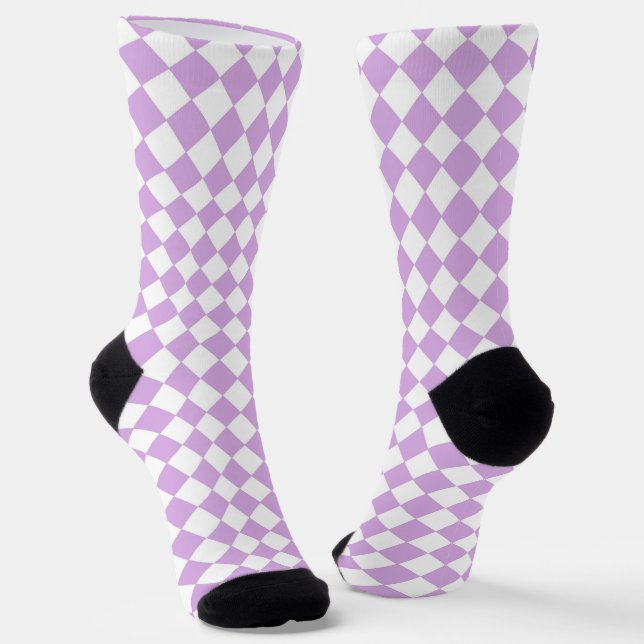 Lila Weiß Karo Diamant Muster Socken (Gewinkelt)