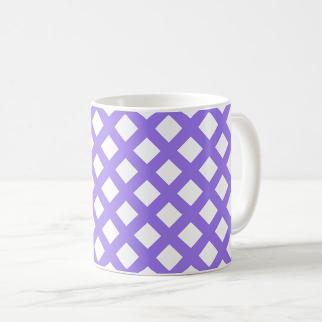 Lila Weiß Karo Diamantmuster Kaffeetasse (VorderseiteRechts)