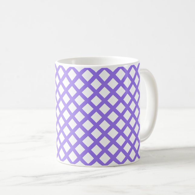 Lila Weiß Karo Diamantmuster Kaffeetasse (VorderseiteRechts)