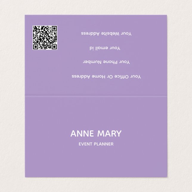 Lila Weiß Lavendel Violett Professioneller QR-Code Visitenkarten (Außenseite Aufgefaltet)