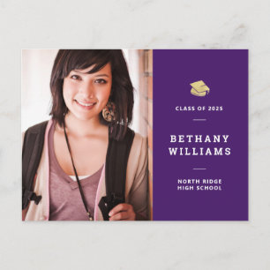 Lila & weiß Moderner Foto Abschluss Postkarte