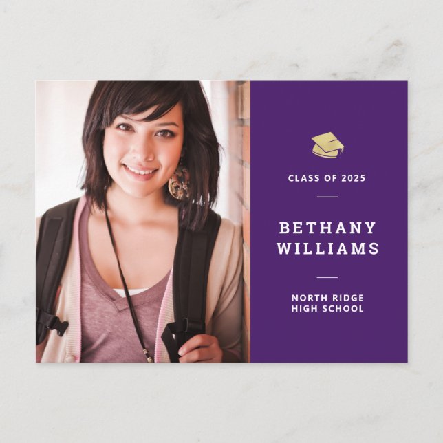 Lila & weiß Moderner Foto Abschluss Postkarte (Vorderseite)