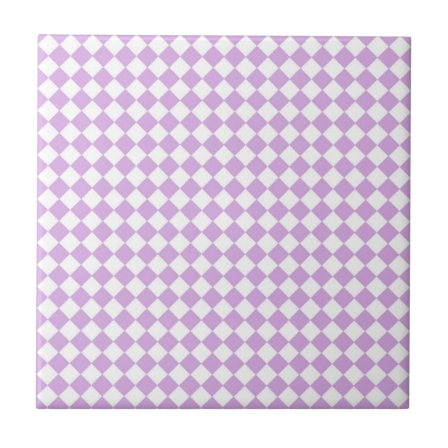 Lila Weiß Schachbrett Diamantmuster Fliese (Vorderseite)