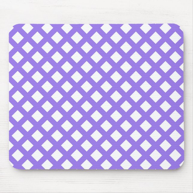 Lila Weiß Schachbrett Diamantmuster Mousepad (Vorne)