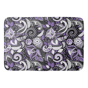 Lila Weiß Schwarz Paisley-Druckmuster Badematte