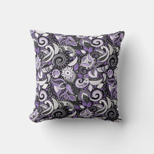 Lila Weiß Schwarz Paisley-Druckmuster Kissen