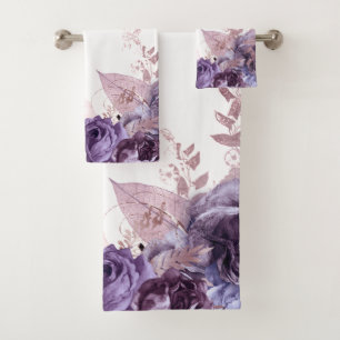 LILA, WEISSBLUMENDES BOTANISCHES BADEZIMMER TOWEL  BADHANDTUCH SET