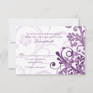 Lila Weiße Abstrakte Florale Kleine Antwortkarte RSVP Karte
