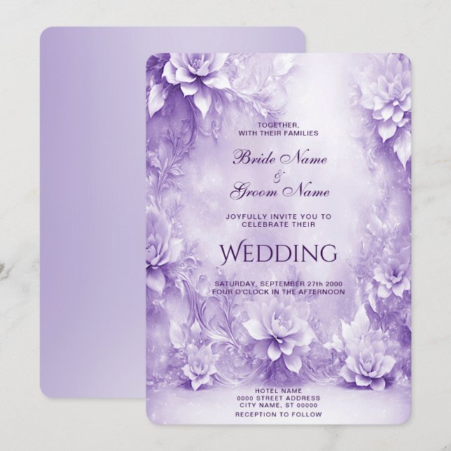 Lila weiße Blume Einladung Hochzeit (Vorne/Hinten)