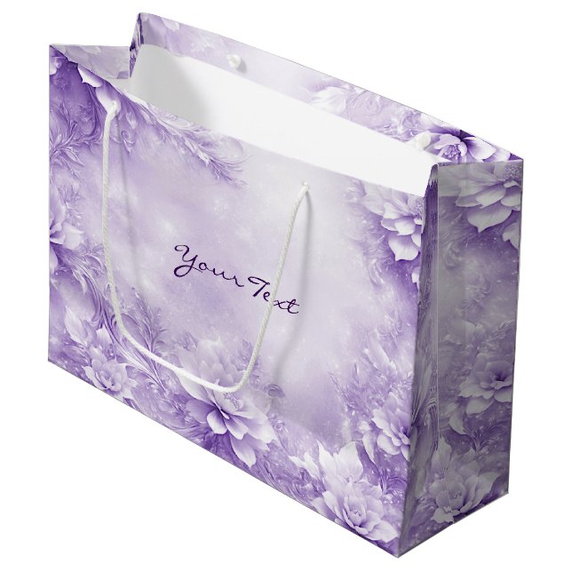 Lila weiße Blume Geschenktasche Große Geschenktüte (Vorderseite Schrägansicht)