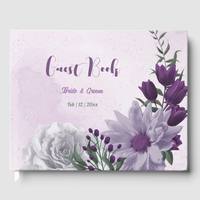 lila weiße Blume Grüne Hochzeit Gästebuch (Vorderseite)