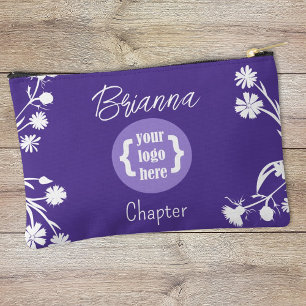 Lila, weiße Blume, Logo-Makeup Zubehörtasche