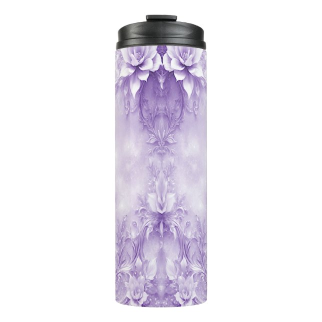 Lila weiße Blume Thermosbecher (Vorderseite)
