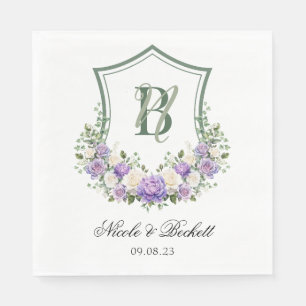 Lila Weiße Blumenförmiges Wappen Hochzeit Serviette