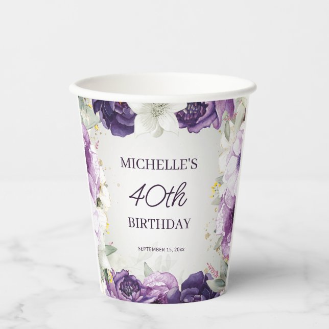 Lila Weiße Blüte 40. Geburtstag Pappbecher (Vorderseite)