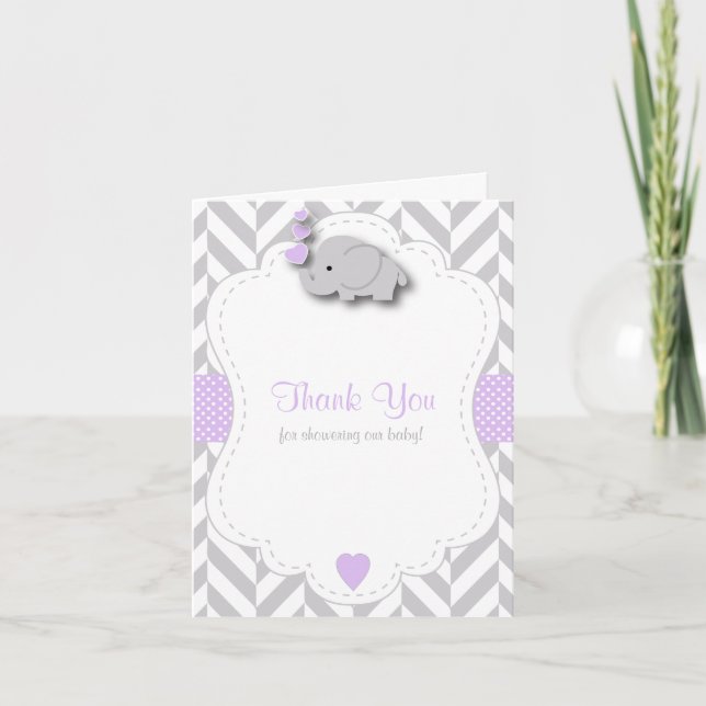 Lila, weiße Elephant Babydusche Danke (Vorderseite)