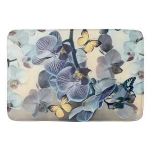 Lila weiße gelbe Orchideen-Blumen-Schmetterling  Badematte