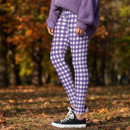 Lila-weiße Gingham-Karo-Kontrollmuster Leggings