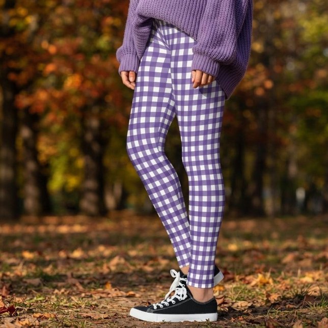 Lila-weiße Gingham-Karo-Kontrollmuster Leggings (Von Creator hochgeladen)