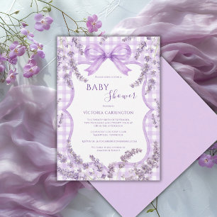 Lila Weiße Gingham Whimsical Florale Babyparty Einladung