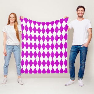 Lila Weiße Harlekin Diamanten Schachbrett Design  Fleecedecke