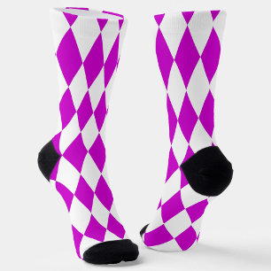 Lila Weiße Harlekin-Diamanten-Schachbrett-Design Socken