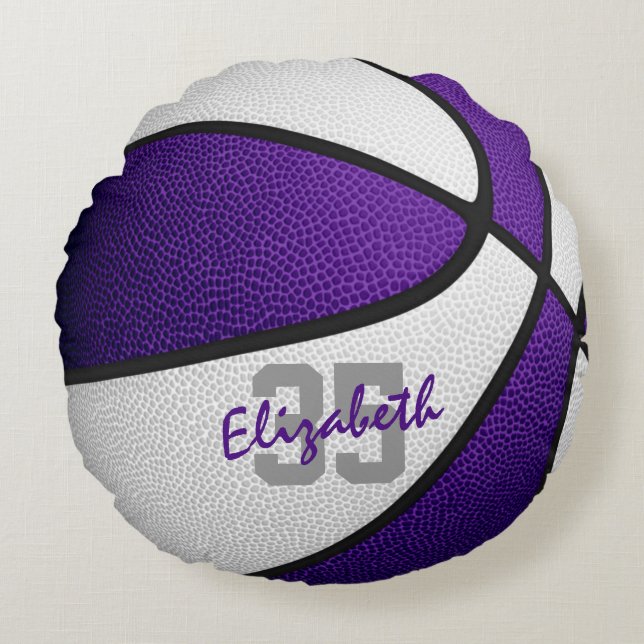 lila Weiße Jungs in Basketball Rundes Kissen (Vorderseite)